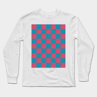 Turquoise & Pink Checkerboard Long Sleeve T-Shirt